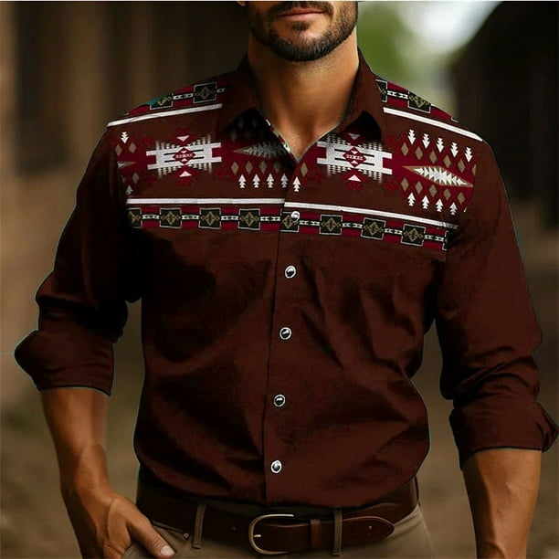 Camisa etnica tribal retro para hombre ropa informal para exteriores suave de talla grande de alta calidad estilo nuevo 2024 Walmart en linea