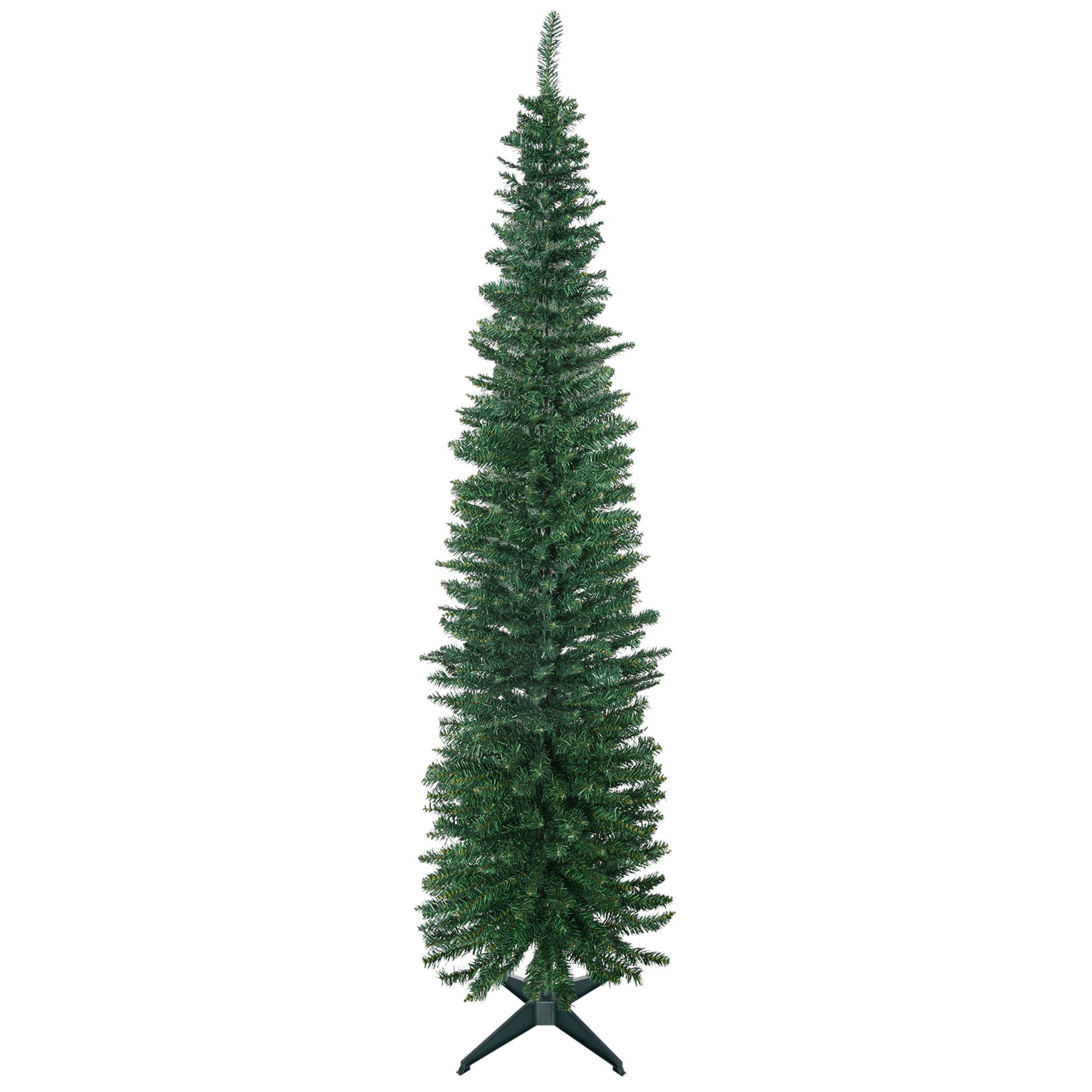 7 ft Artificial Pencil Christmas Tree, Slim Unlit Xmas Tree with 499 Branch Tips and Plastic Stand for Small Spaces and Apartments