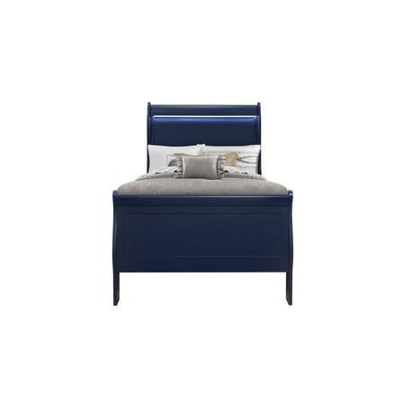 Global Furniture USA Charlie Blue Wood Twin Bed with LED Lighting