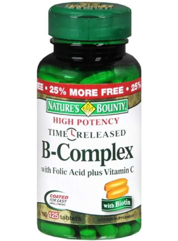 Nature's Bounty B-Complex With Folic Acid Plus Vitamin C Tablets 125 Tablets (Pack of 3)