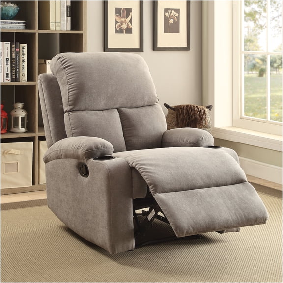 JERFIT Modern Fabric Recliner Chair with Cup Holders, Padded Arms and Memory Foam, Comfortable Living Room Reclining Chair, Grey