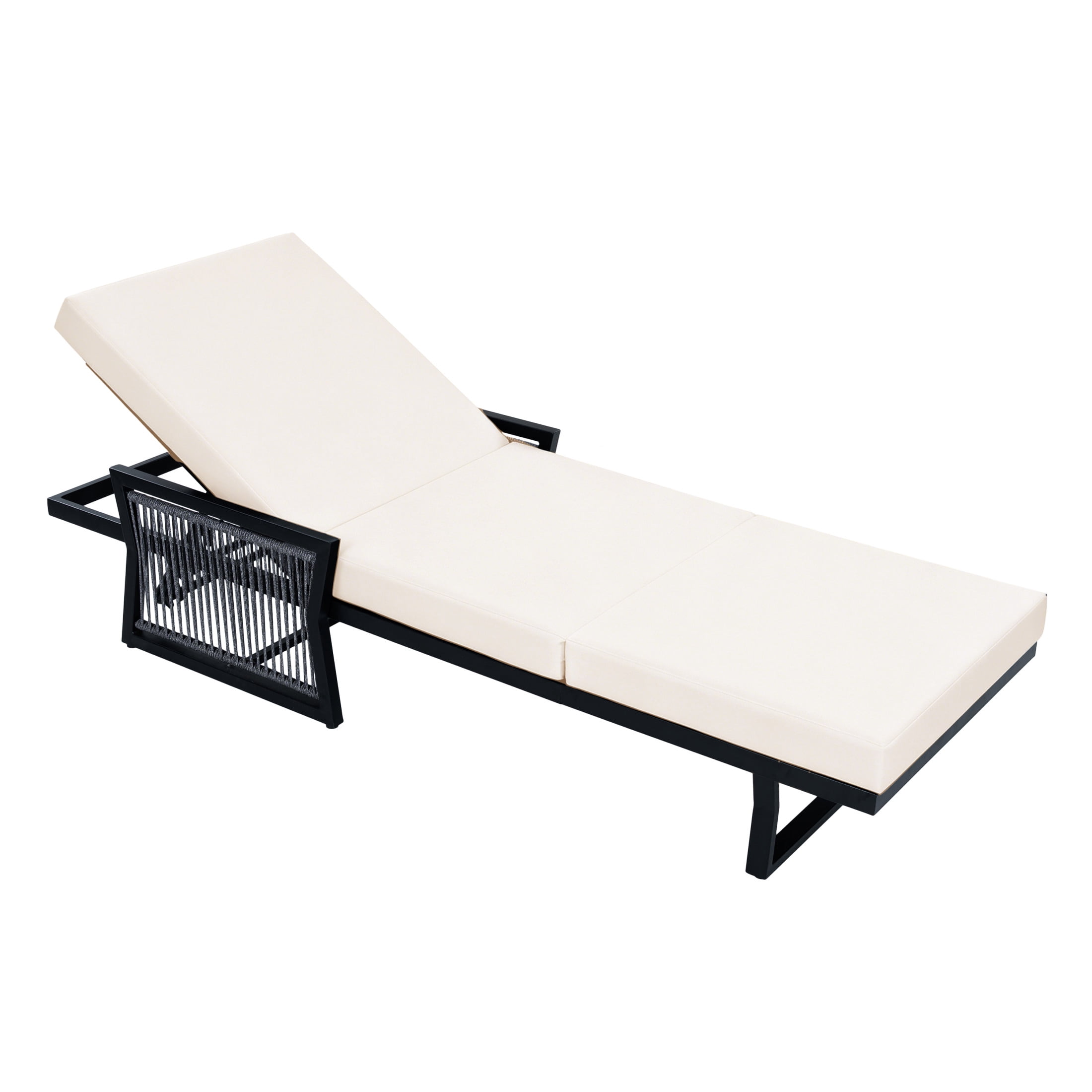 Christopher Knight Home Outdoor Chaise Lounge with 3-Fold Cushion, Adjustable Iron Recliner, Black + Cream