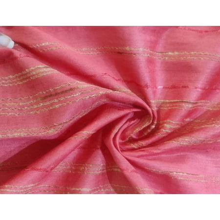 Art Tussar Silk x Gicha Coral with Gold Stripes 44quot; Wide [10953]