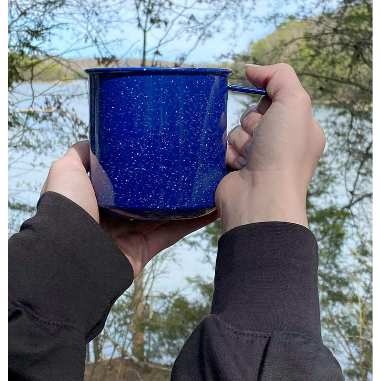 Vintage Enamel Camping Coffee Mugs (Set of 4, 16oz, Blue) Metal