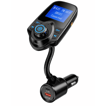 EHXS Bluetooth 5.4 Car FM Transmitter, 48W PD 30W + QC3.0 18W Dual Fast Charger, 1.44" LCD, Hands-Free Calling, 360° Gooseneck