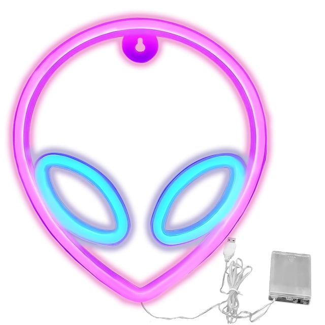 Letreros Led LuminAlien04 VentDepot 1Pza USB o 3 Pilas AA 100lm Alien Rosa/Azul Plástico y Tira de Luz LED Neón