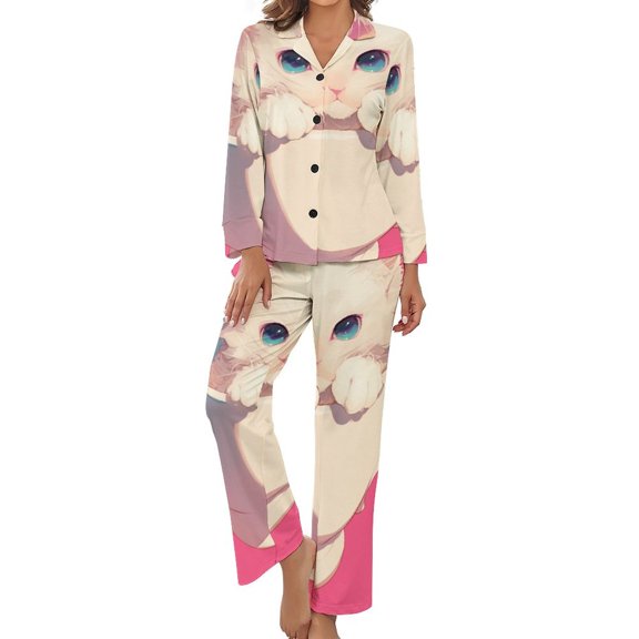 Cute Cap Cup Women's Long Sleeve Flannel Pajama Set Sleepwear S