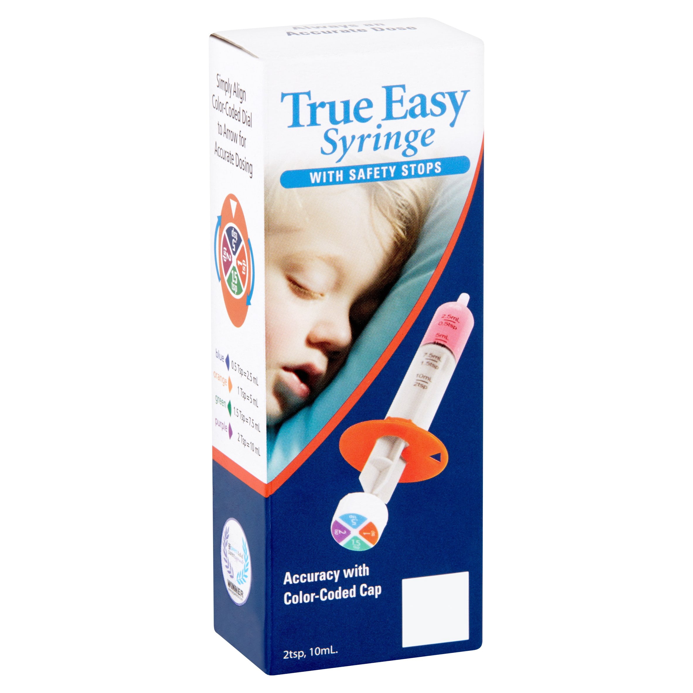True Easy Medicine Dosing Syringe with Safety Stops, 2 tsp (10 mL)