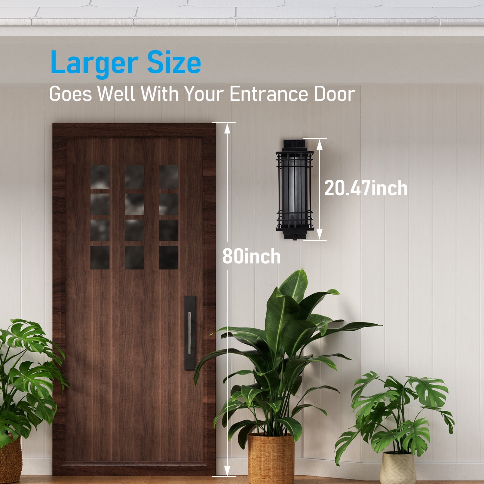 2 Pack Outdoor Glass Wall Sconce, 20 Inch Extra Large Classical Style Wall Lights, E26 Base, Black