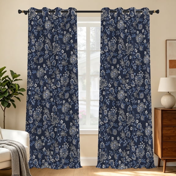 Tchckioa Print Floral Blackout Curtains for Living Room,Thermal Insulated Grommet Window Drapes,42x63 inch,2 Panels
