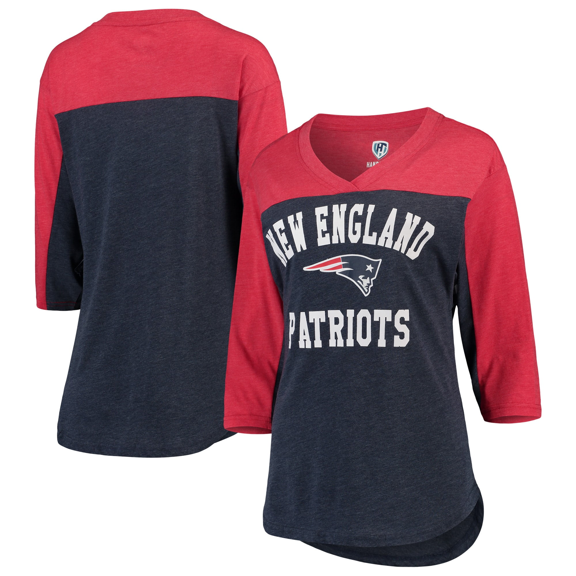 New England Patriots Hands High Women's In the Zone 3/4-Sleeve V-Neck T-Shirt - Navy/Red 