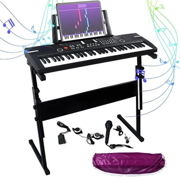 Keyboard Piano, Portable 61 Keys Piano Keyboard for Beginners, Upgraded Electronic Digital Piano with Built-in Dual Speaker, Microphone, Headphone and Music Stand, Gifts