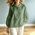 thumbnail image 4 of Lenpel Womens Fall Tops Casual Crew Neck Balloon Long Sleeve Blouses Oversized Fashion Ruffle Trim Tie Front Shirts, 4 of 4