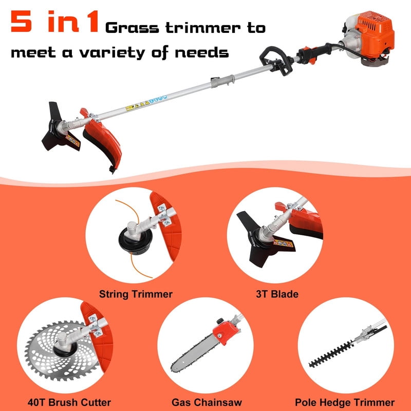 Floseru Gas Weed Wacker, 52CC 2-Stroke Weed Eater Gas Powered, 5 in 1 Multi-Functional Gas Hedge Trimmer Chainsaw String Trimmer for Gardening