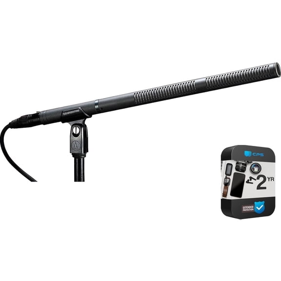 Audio-Technica AT8035 Line   Gradient Shotgun Condenser Microphone, Black Bundle with 2 YR CPS Extended Warranty