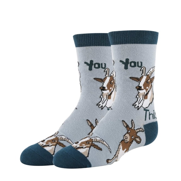 Kids Funny Crazy Silly Crew Socks, Novelty Cotton Dress Socks for Boys & Girls, You Goat This, Size 1-5