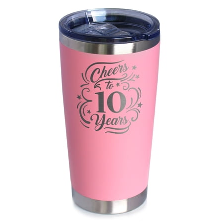Bevvee Insulated Travel Tumbler 20 oz Cheers 10 Years Gifts for 10th Anniversary Celebrations Tumblers