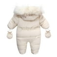 thumbnail image 2 of kladzum Baby Boys Hooded Romper Winter Clothing Set Snowsuit With Gloves and Booties Jumpsuit Outfits, Baby Snowsuit on Clearance( 6-9 Months, Beige ), 2 of 3