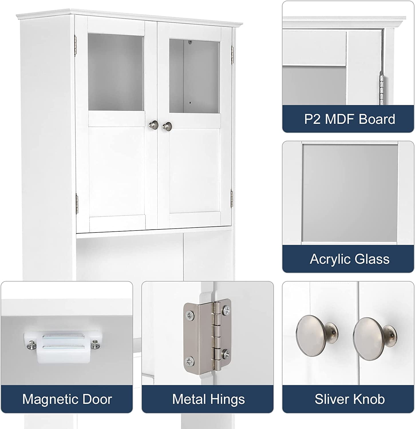 Zimtown 67'' over the Toilet Bathroom Storage Cabinet with 2 Doors and Adjustable Shelf, White