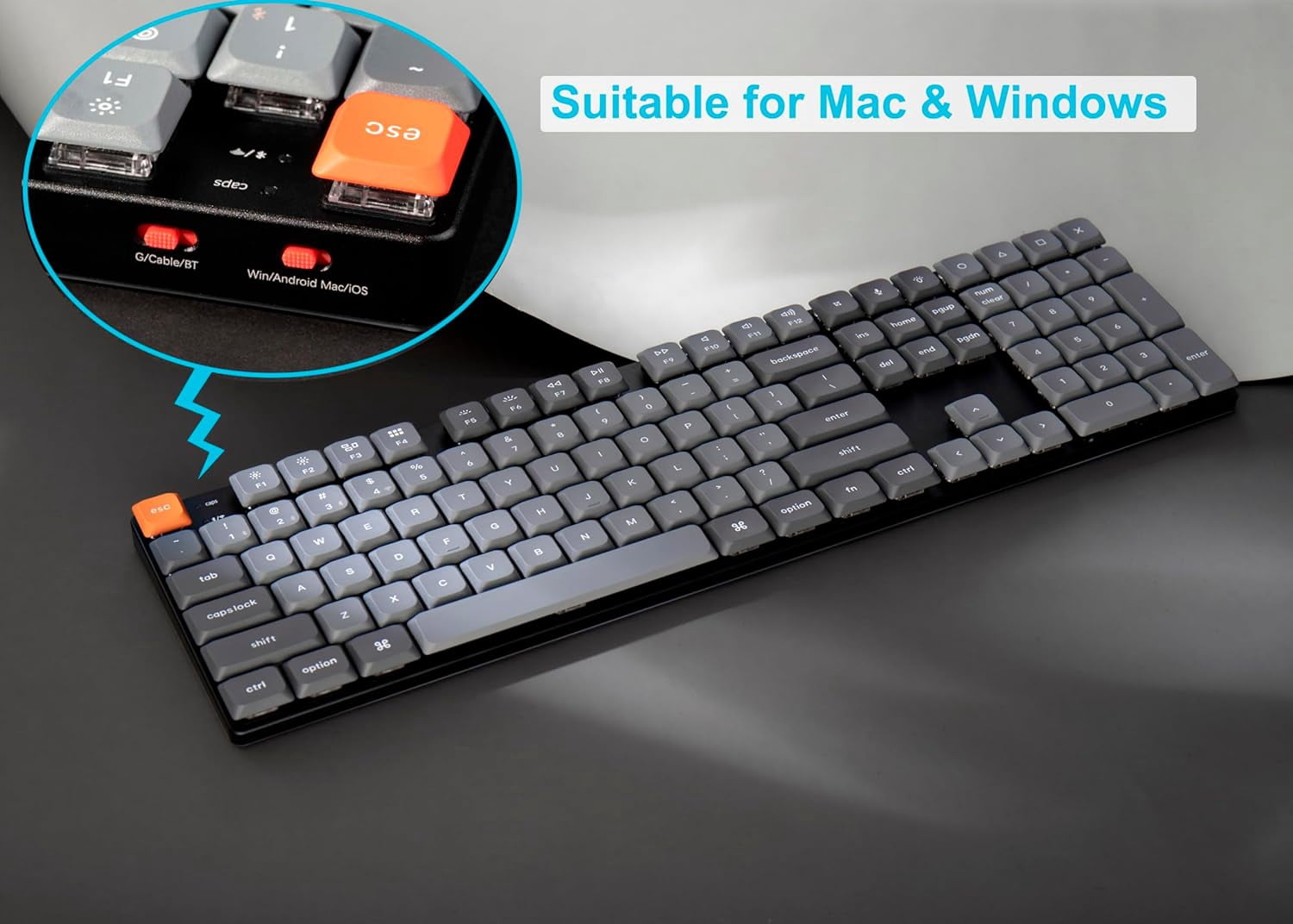 Keychron K5 Max 100% Layout Ultra-Slim Wireless Mechanical Keyboard, QMK Programmable Hot-Swap Bluetooth/2.4 G/Wired with RGB Backlight Low Profile Gateron Brown Switch, PBT Keycaps for Mac Win Linux