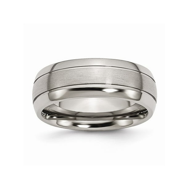 Jewelry Stores Network Mens Titanium Grooved 8mm Brushed