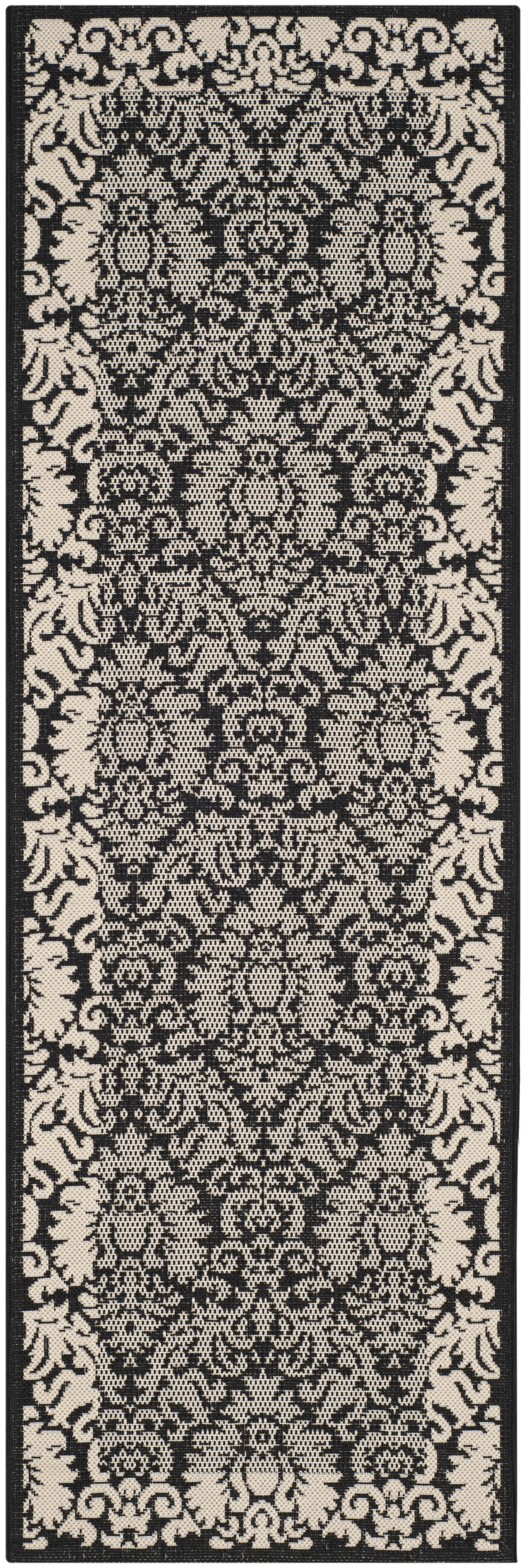 Safavieh Courtyard Dani Bordered Indoor/Outdoor Runner Rug, Black/Sand, 2'3" x 12'