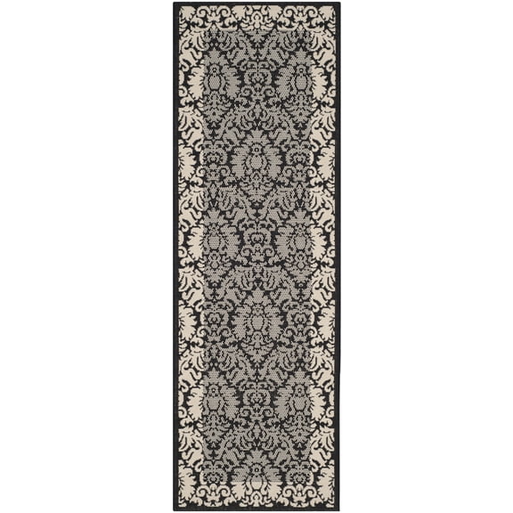 Safavieh Courtyard Dani Bordered Indoor/Outdoor Runner Rug, Black/Sand, 2'3" x 6'7"