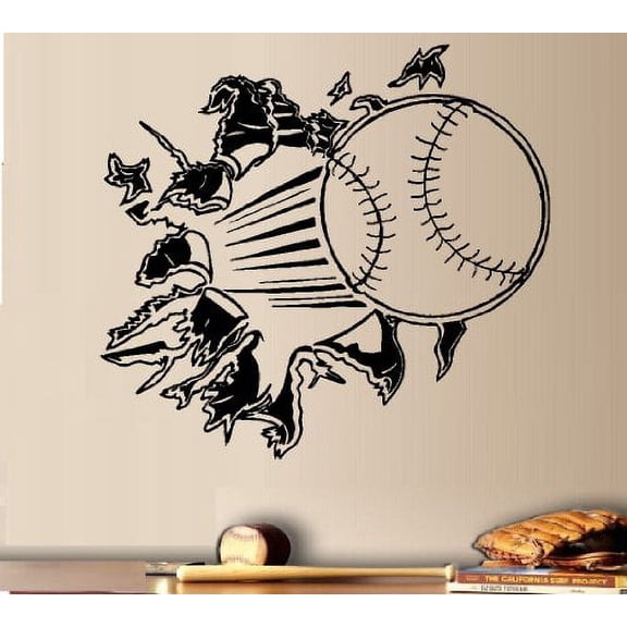 Decal ~ BASEBALL THROUGH THE WALL ~ WALL DECAL, HOME DECOR 13" X 14"