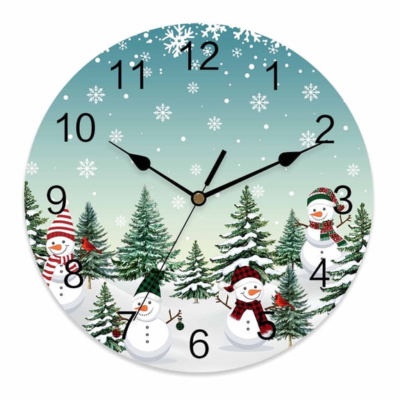 Wall Clock 12 Inch Teal Snowmen Christmas Round Silent Decorative Wall Clocks Battery Operated for Living Room Bedroom Kitchen Classroom Decor, Xmas Tree Snowflake,Large
