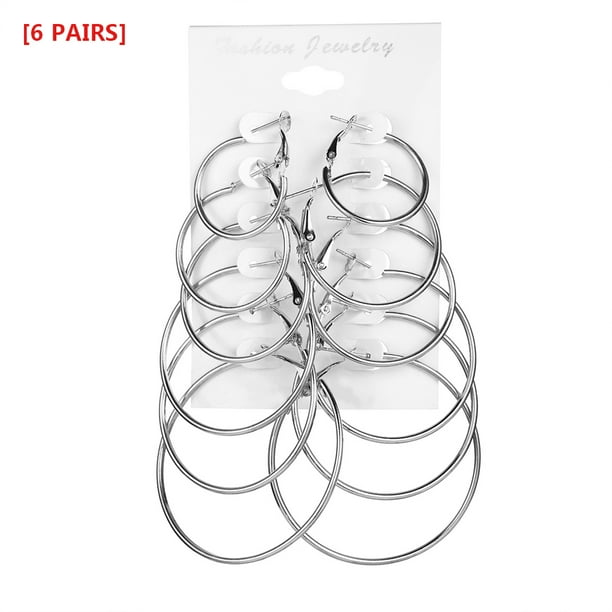 Sonducket 6 uds., joyería de Metal circular, pendientes de tuerca de Rock and Roll, aro Simple, gotas para los oídos exageradas Ropa, zapatos y accesorios Miscelánea plata