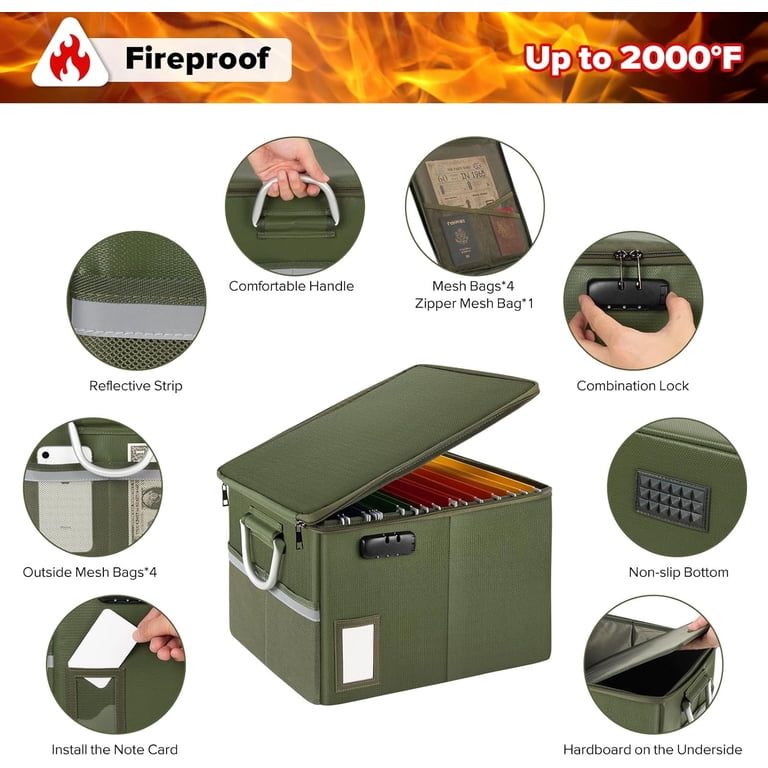 Fireproof Document Box With Lock – Portable Safe For Files, 16.1x12 ...