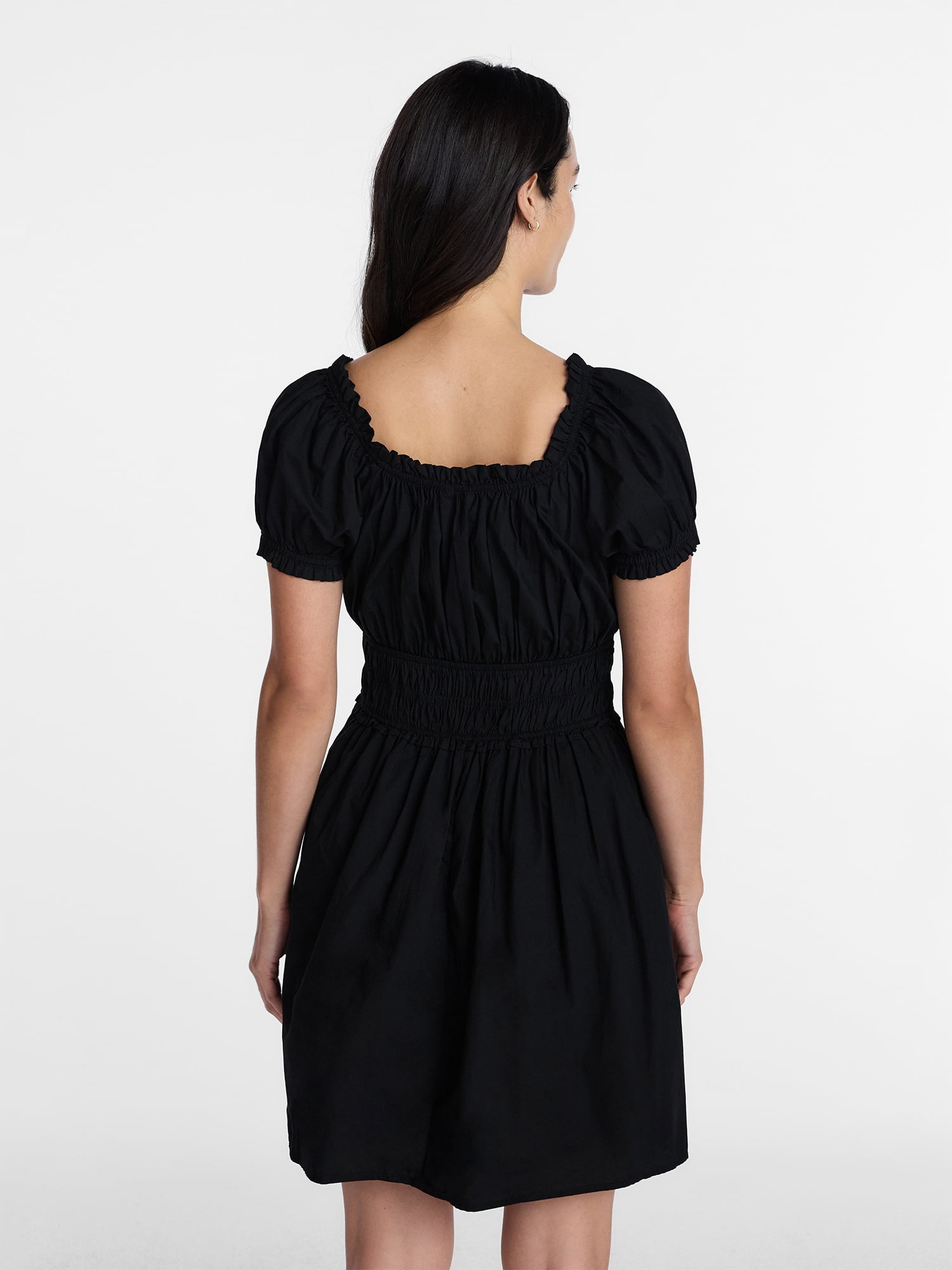 Time and Tru Women's Peasant Mini Dress with Puff Sleeves, Sizes XS-XXXL