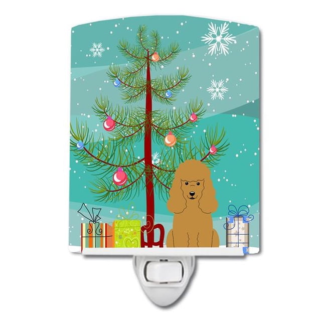 Carolines Treasures BB4194CNL Merry Christmas Tree Poodle Tan Ceramic Night Light