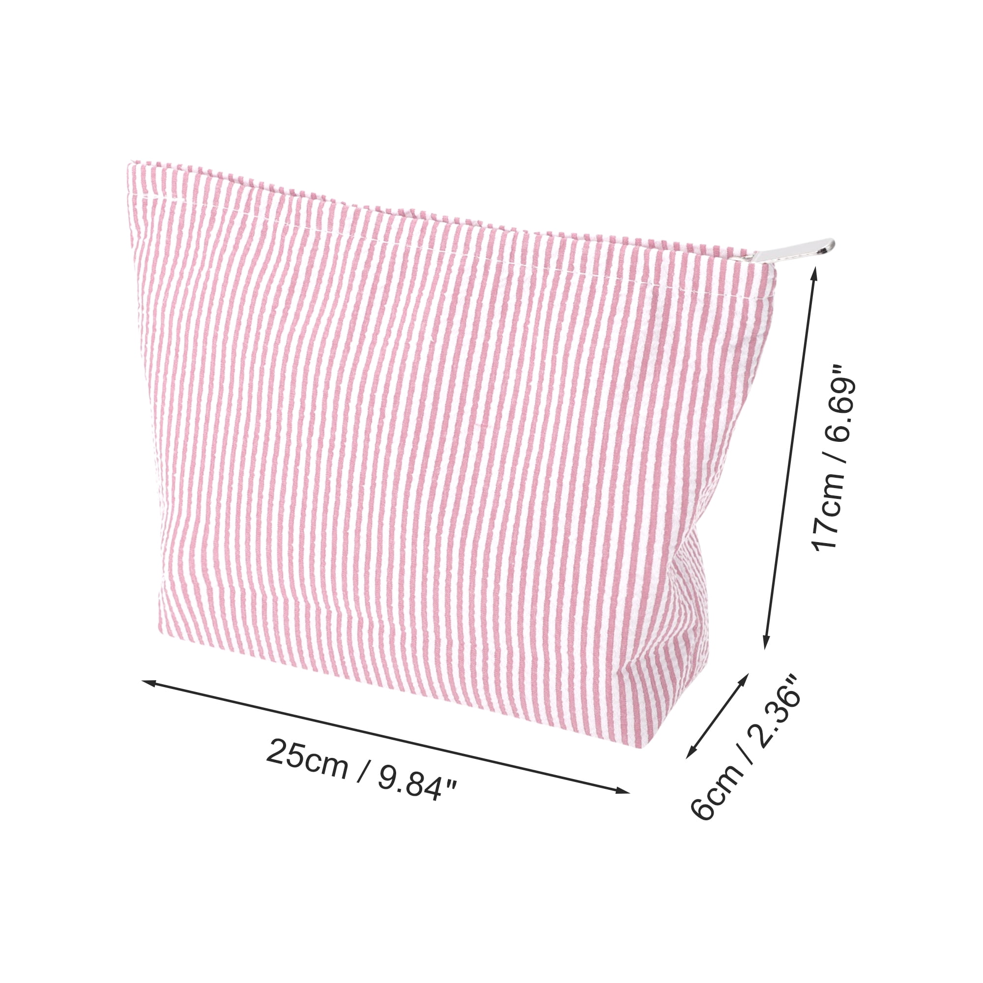 Unique Bargains 1 Pc Seersucker Stripes Makeup Bag White, Pink