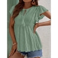 thumbnail image 4 of Camiseta con ojales de jacquard para mujer, Top con cuello redondo y manga con volantes, jersey con cordones de verano, Top verde S, 4 of 8