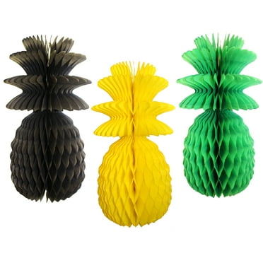 Devra Party 13 Inch Pineapple Honeycomb Decoration in Jamaican Solid Black, Yellow, Green