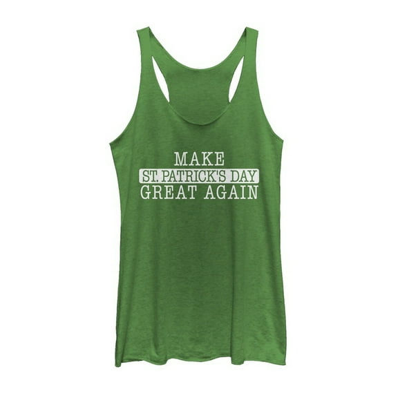 Women's Lost Gods St. Patrick's Day Great Again Racerback Tank Top Envy Green Medium
