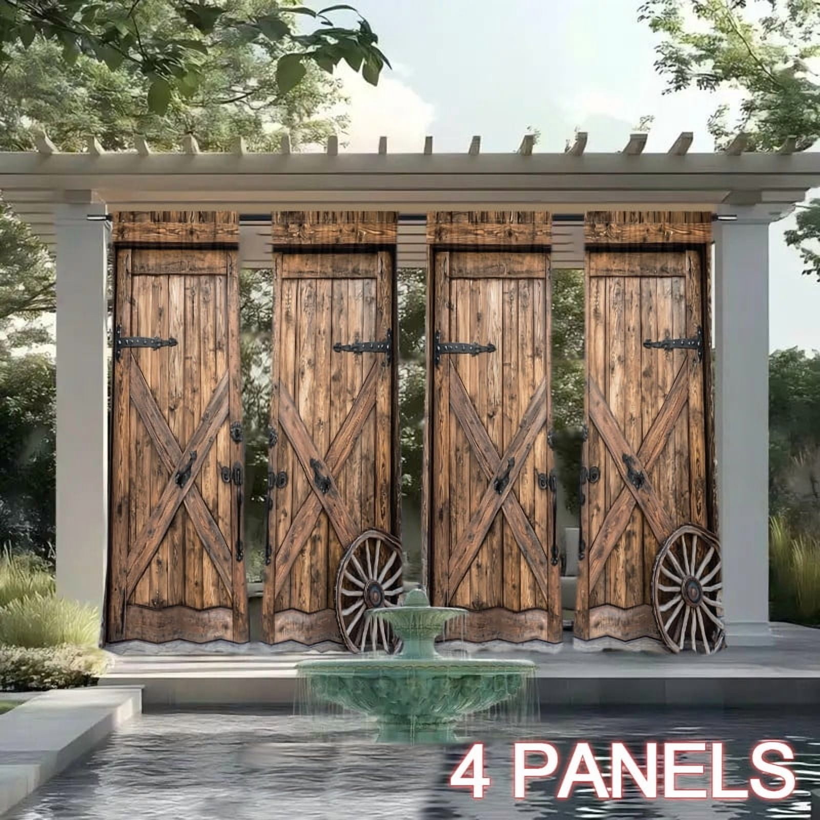 WNOOHIY 4 Panels Brown Wood Grain Barn Door Light-filtering Curtains for Living Room, Bedroom, Outdoor Decoration