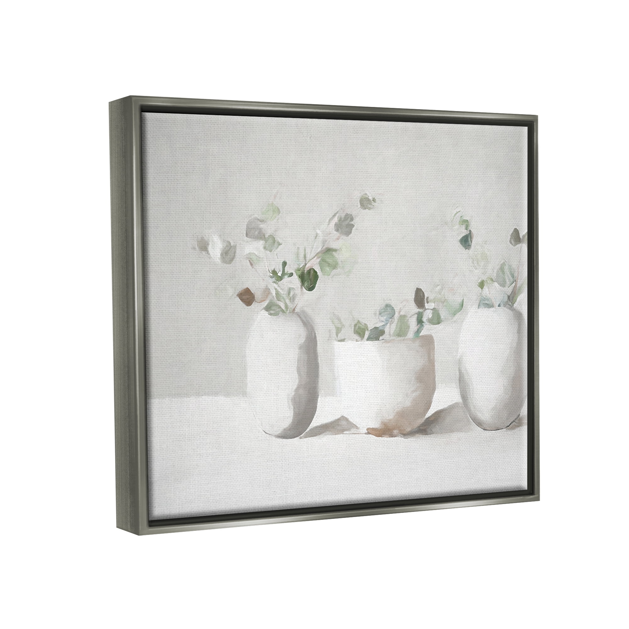 Stupell Industries Subtle White Eucalyptus Botanical & Floral Painting Gray Floater Framed Canvas Art Print Wall Art, 31 x 25