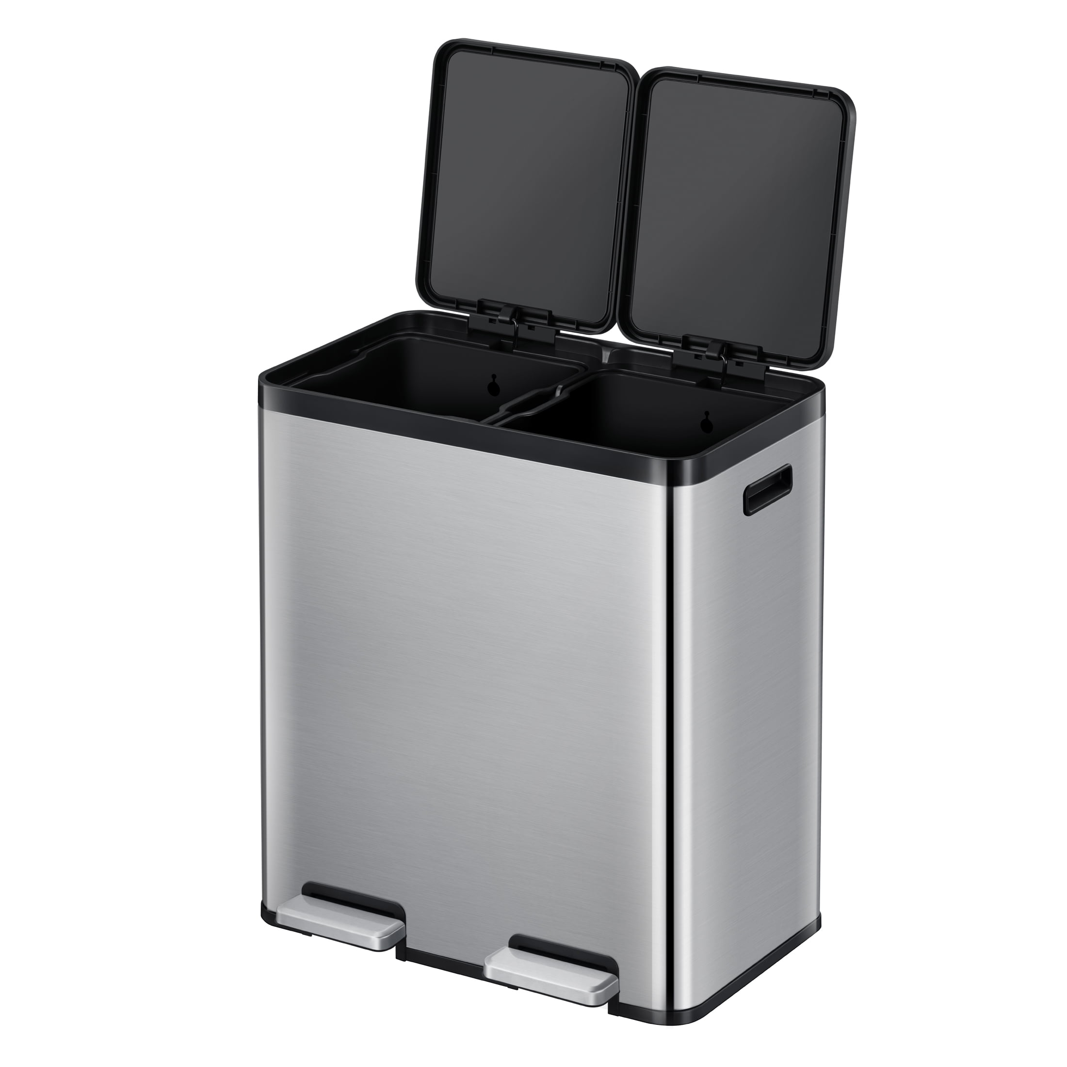 EKO EcoCasa Stainless Steel Dual Step Trash Can for Recycling, 30L+20L  Rectangular Kitchen Trash Can, Independent Pedals and Lids, Soft Close and  Fingerprint Resistant