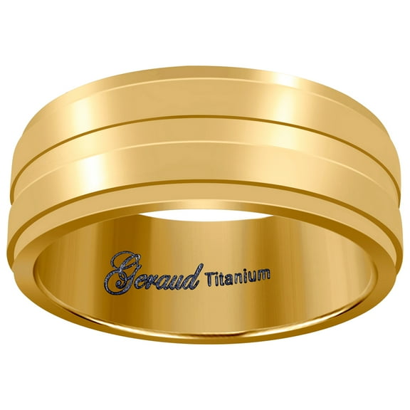 Titanium Yellow Tone Mens Grooved Center Ridged Edge Comfort-Fit Wedding Band 8mm Size 11 Wedding Band for Men