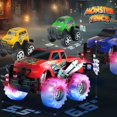 thumbnail image 5 of JoyX 4-Pack Light Up Monster Trucks with LED Tires – 2 Push & Go + 2 Mini Pull-Back Cars, Kids Toy Gift Set, 5 of 14