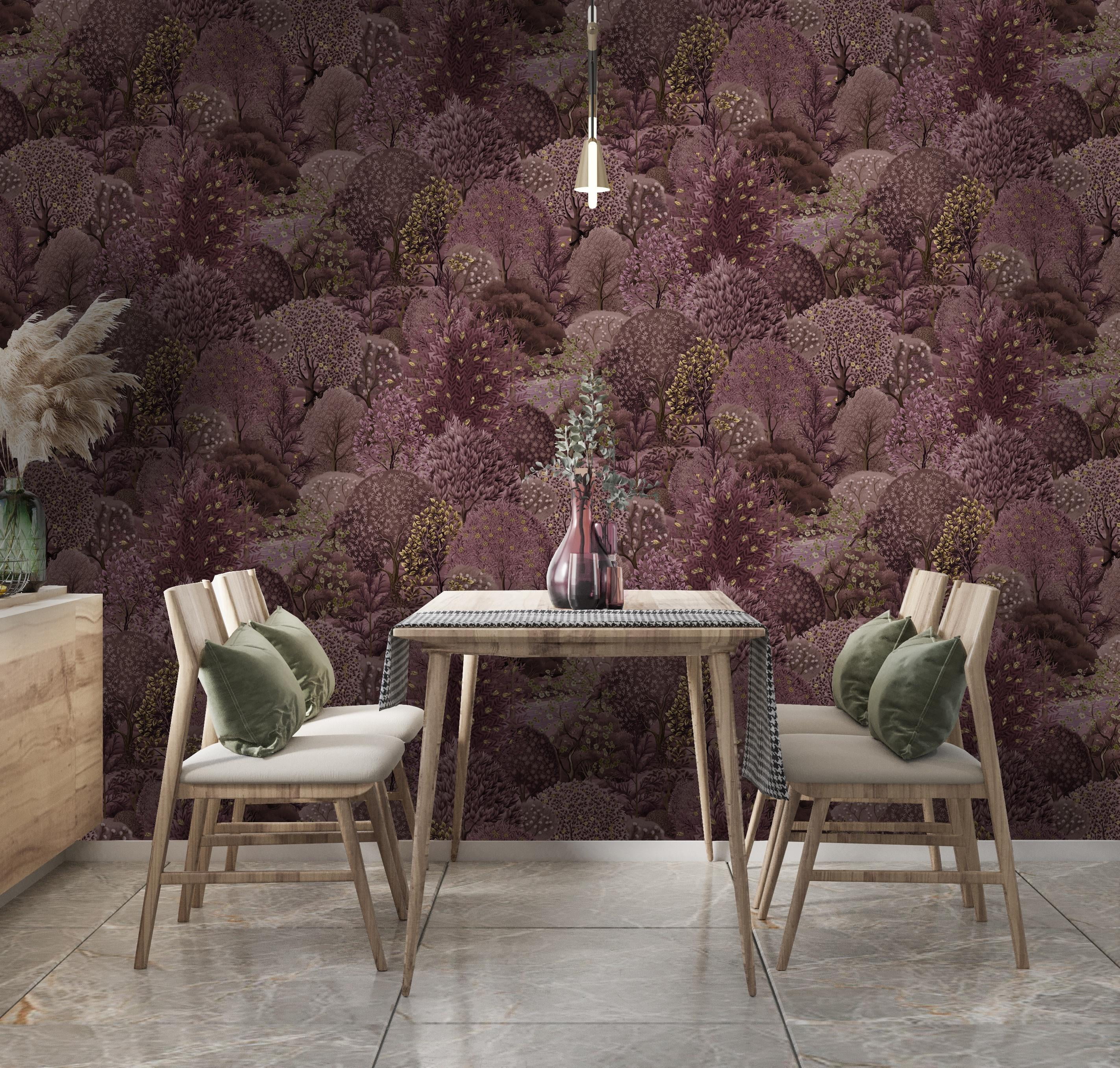 Berry Enchanted Lush Landscape Tropical Wallpaper