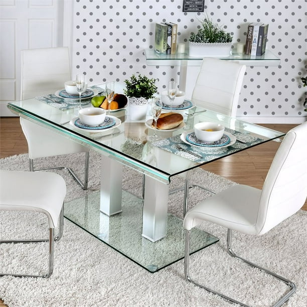 Furniture Of America Marva Contemporary Glass Top Dining Table In Silver Walmart Com Walmart Com