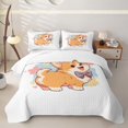 thumbnail image 2 of Manfei Cute Bow Dog Quilt King, Watercolor Corgi King Coverlet Set, White Orange, 3-Piece, 1 Bedspread and 2 Pillowcases, 2 of 7