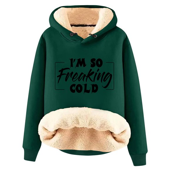 Lindreshi Hoodies for Women's Winter Warm Plush Printed Fashion Long Sleeve Tops Hooded Sweatshirt