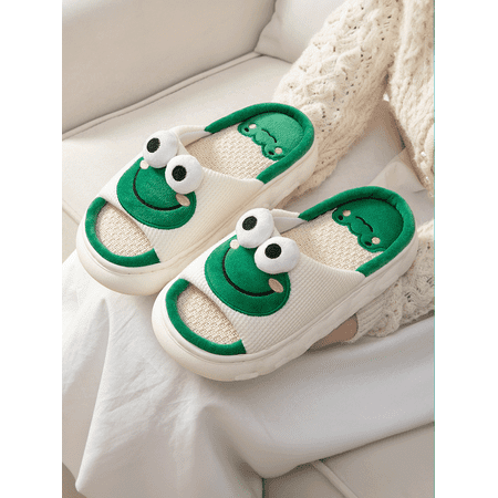 

Cute Spliced Cow Pattern Linen Home Slippers For Four Seasons Couples‘ Indoor Anti-Slip Thick- Soled Sandals
