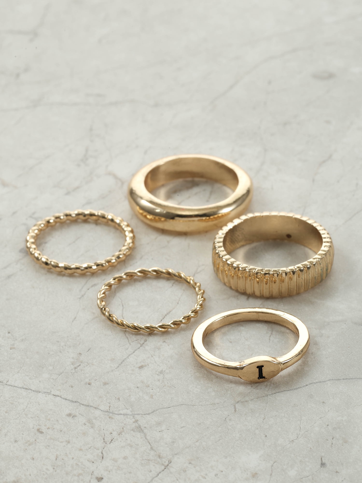 Time and Tru Goldtone Initial Letter Ring Set, 5 Piece, Size 7, Letter I