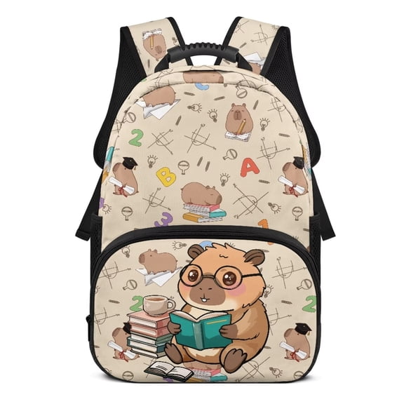KUIFORTI Cute Capybara Print 17 Inch Kids Backpack Large Capacity School Bag with Multiple Organizer Pockets Suitable for Elementary Primary Middle Students Back to School Supplies