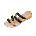 thumbnail image 2 of PiGOGI Women's Glitter Wedge Slides Linen Footbed Non-Slip Comfortable Beach Slippers Summer Black 5.5, 2 of 9
